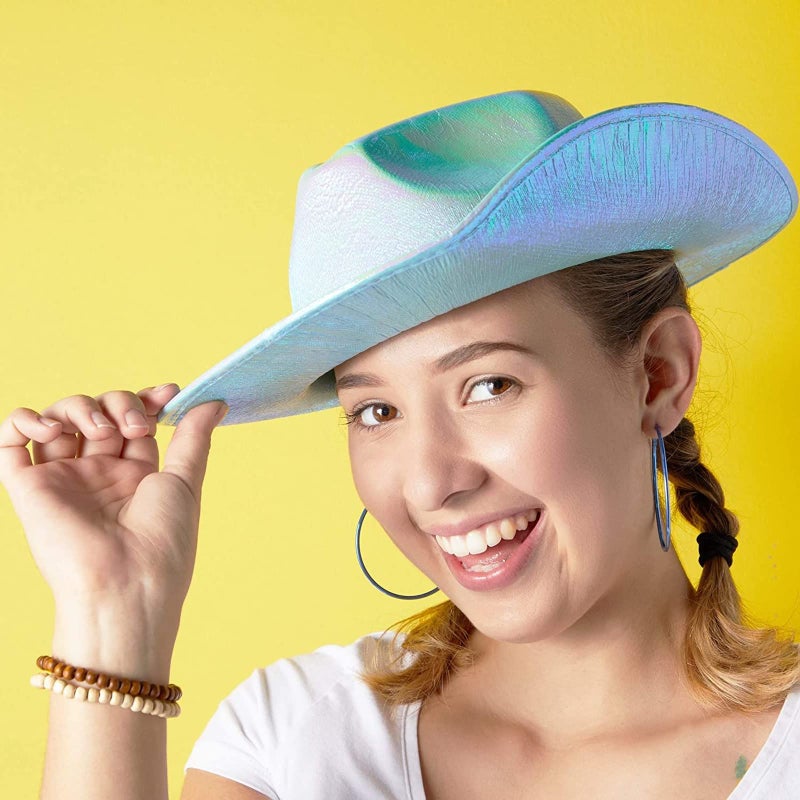 Zodaca Holographic Cowboy Hat - Adult, Light Blue EVA Foam - Cowboy Hats for Women, Iridescent Glitter Sparkle - Space Festival Party Accessory - Image 2